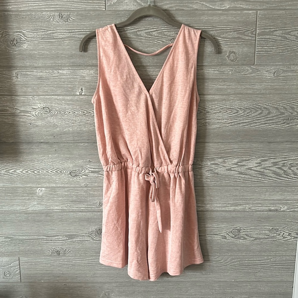ER1002 Blush Kristin Wrap Romper Small Sleeveless Drawstring V-Neck